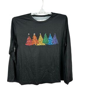 Colorful Christmas Tree Graphic Long Sleeve Shirt 4XL